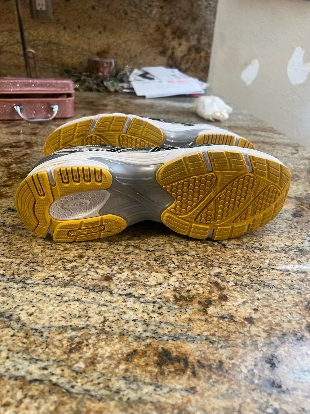 ASICS Gray and Yellow Mesh Running Sneakers